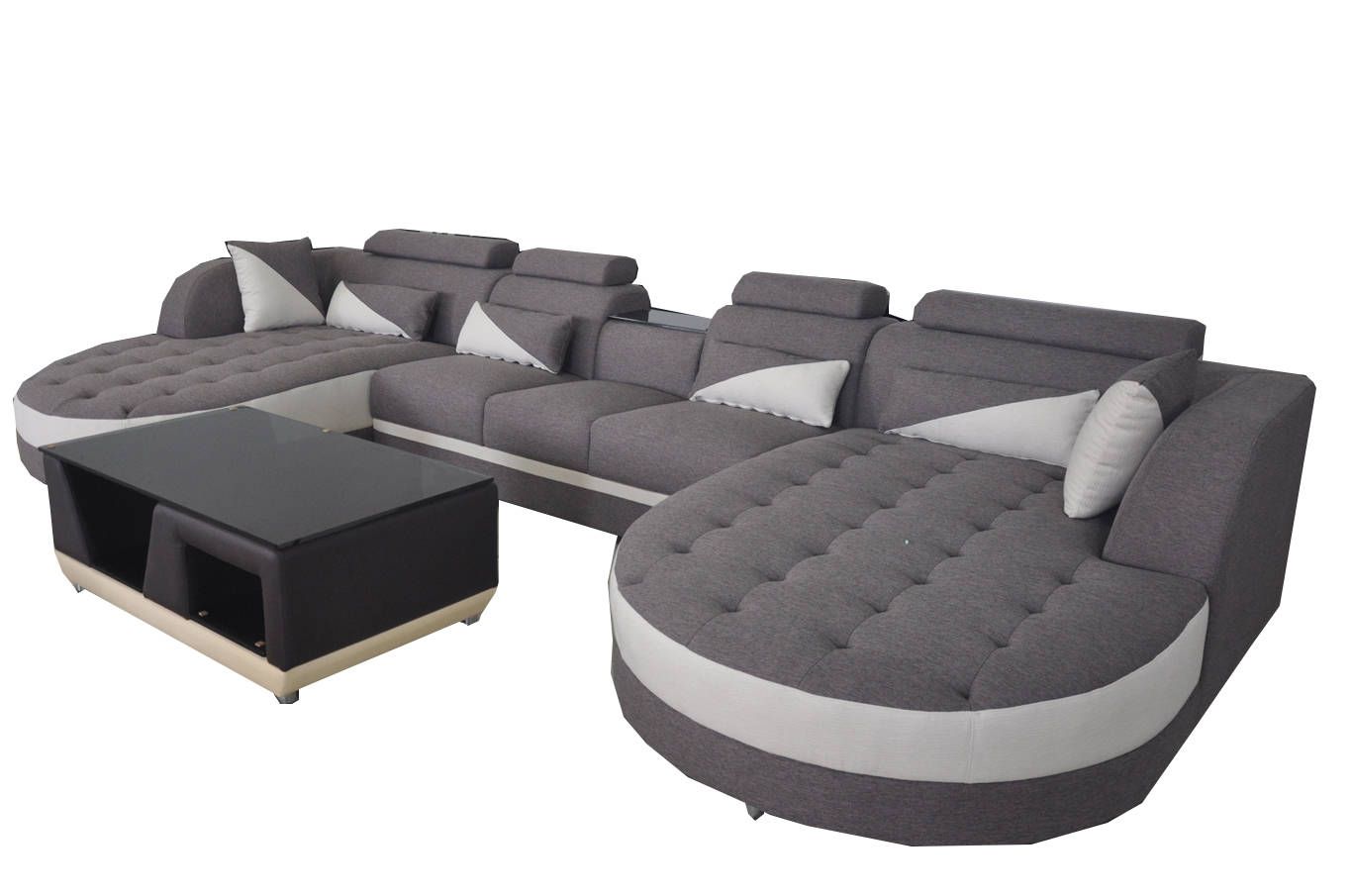 Modern textile sofa + USB connection + coffee table corner living area in U shape