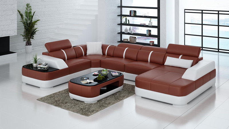 Leather sofa upholstered corner sofa set living room couch with USB