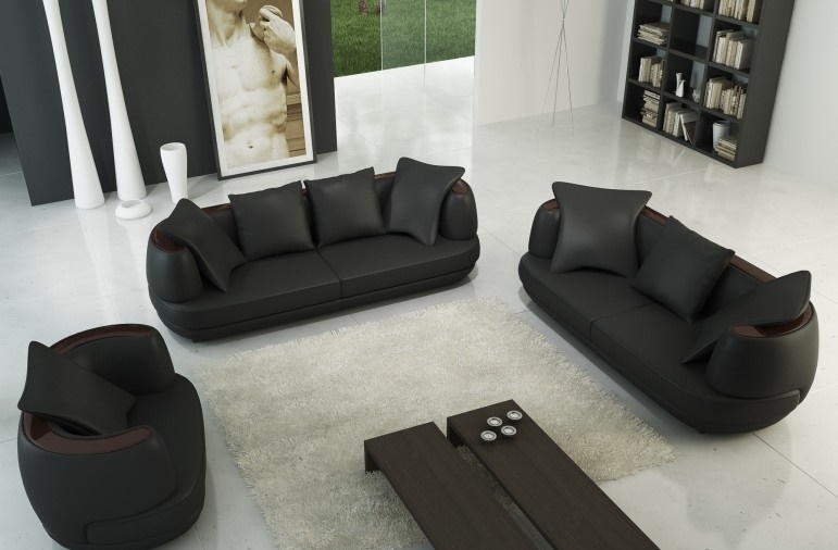 Sofa set couch upholstered leather sofa 3+2+1 classic couches royal seat black