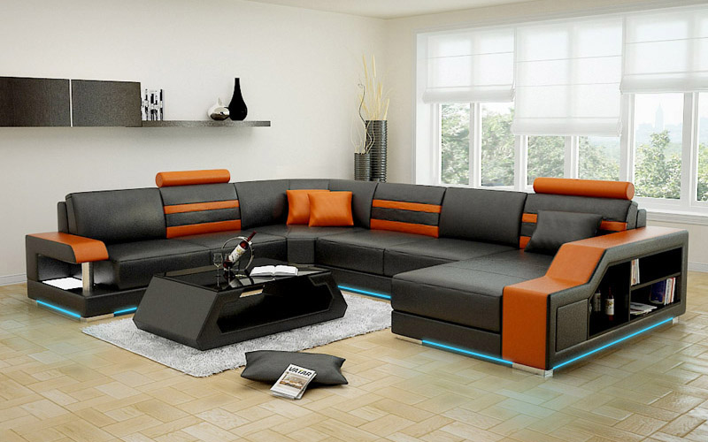 Design sofa corner sofa living landscape with shelf upholstered seating set leather sofa USB.