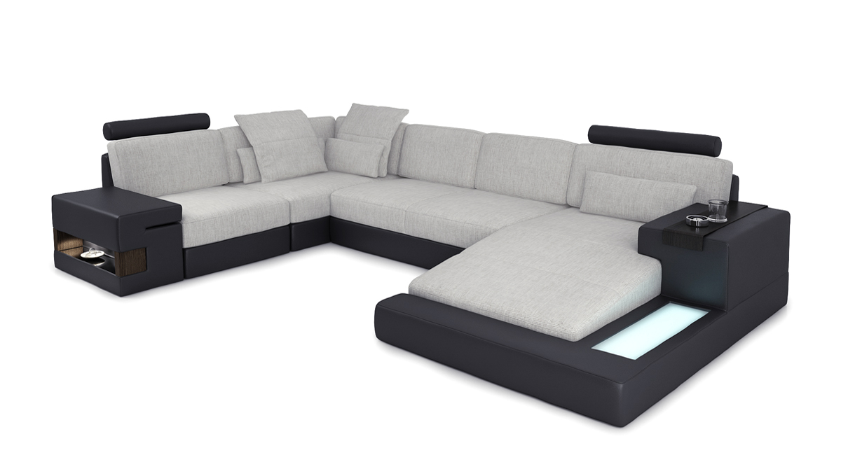 Modern corner sofa design sofa upholstered U-shape set corner couch LED sofa new