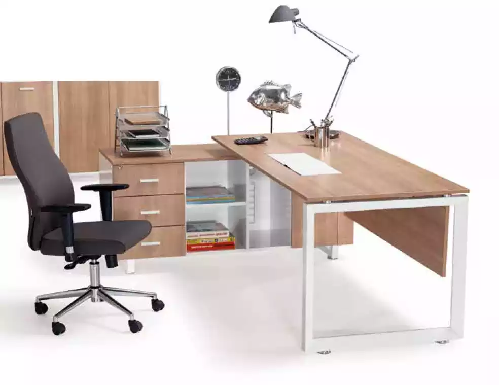 Brown wooden corner table Exclusive modern office furniture in the study