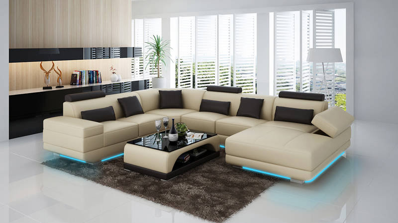 Leather sofa couch living area corner sofa corner set design modern sofa beige USB