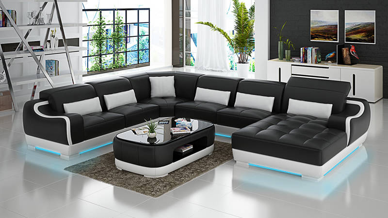 Living room leather sofa couch design set modern corner sofa U-shape + USB
