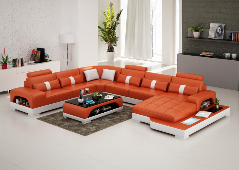 Leather Sofa Couch Living Landscape Corner Sofa Corner Set Modern Design Sofa with USB