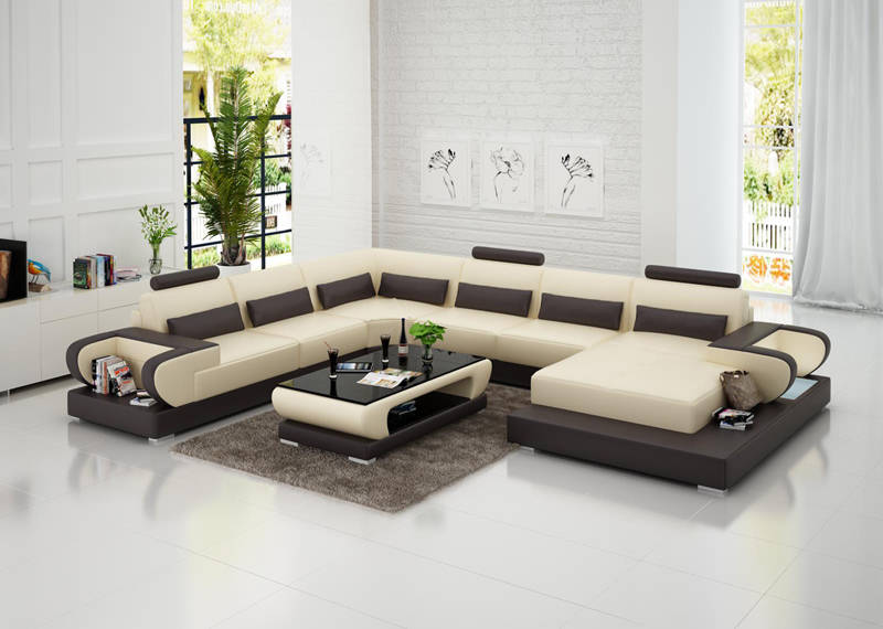Leather sofa with USB, corner couch living landscape corner sofa set modern design sofa.