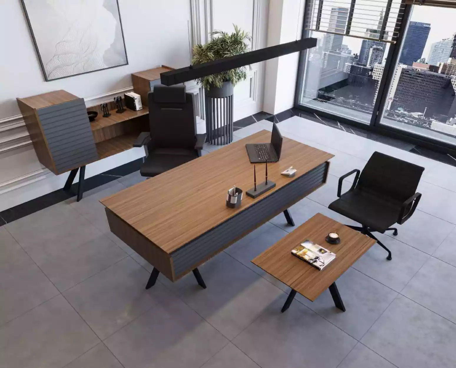 Desk table filing cabinet cupboard wood furniture table 3-piece set