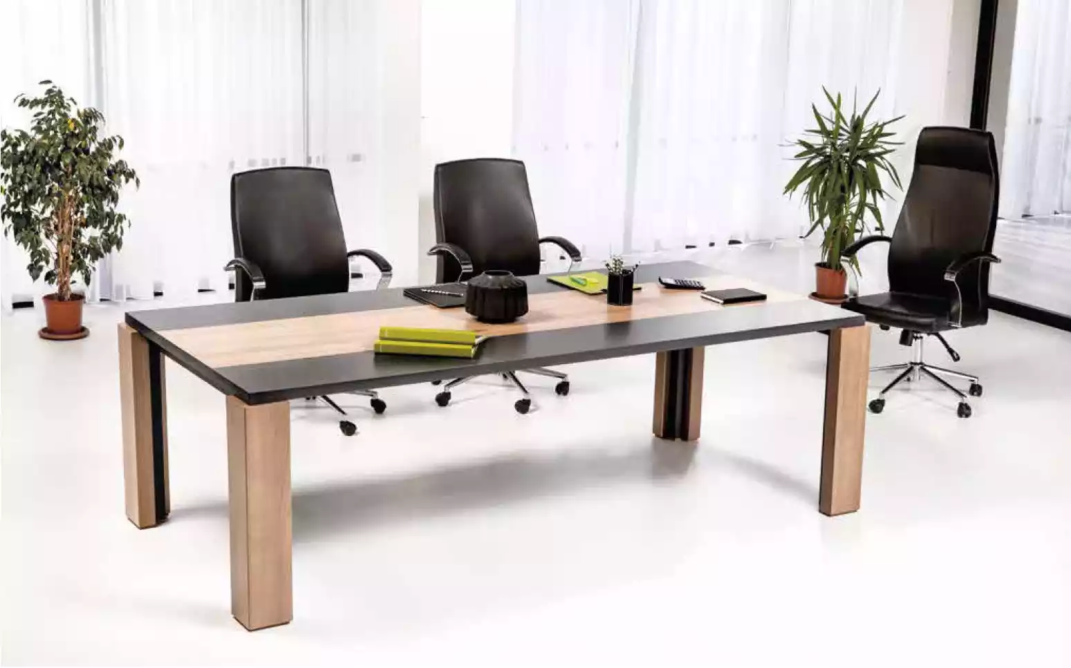 Meeting Table Conference Table Black Brown 226cm
