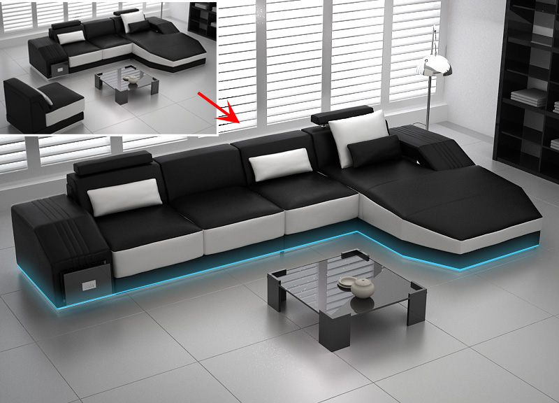 Leather sofa with USB, corner living landscape sofa set, modern design sofa L6003C