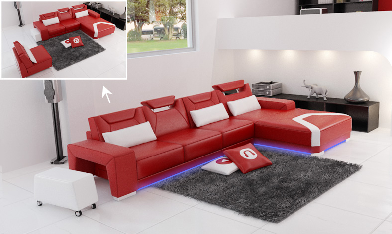 Leather sofa with USB, corner sofa living landscape corner suite modern design sofa F3011C