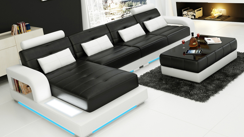 Leather sofa with USB, sectional living room corner sofa set, modern design sofa L6008C