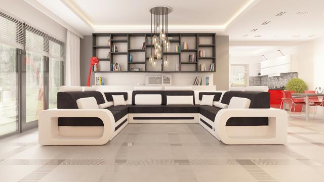 XXL BIG Living Landscape U Corner Sofa Fabric Leather Textile Sofa Couch Upholstery Set