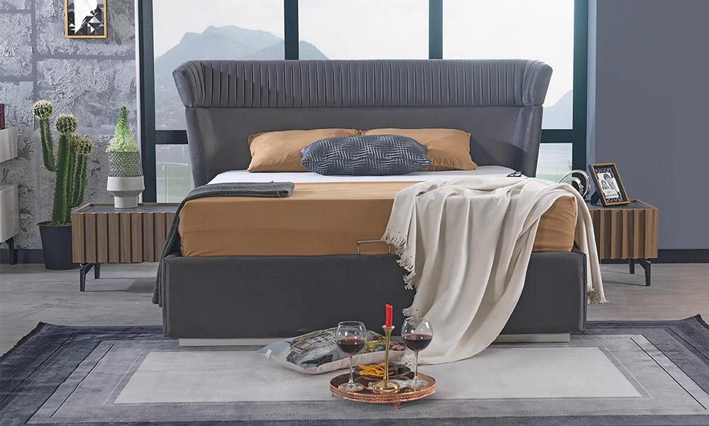 Gray bed wooden furniture 2x nightstands complete bedroom set 3 pieces modern