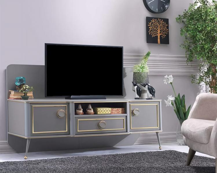 Gray TV stand wooden furniture living room decor design modern TV furniture
