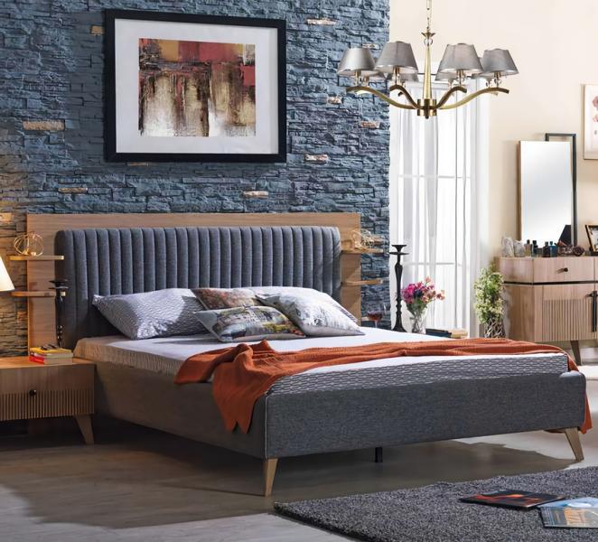 Bed bedroom furniture setup double bed beds upholstery gray