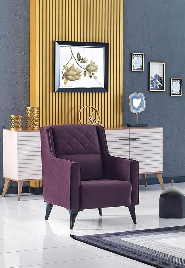 Living Room Purple Armchair Textile Upholstered Furniture Design Seat Textile Upholstered Armchair