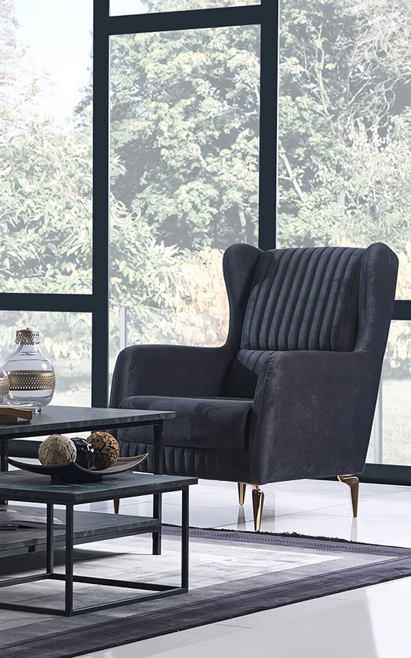 Modern Black Seat Chair Living Room Design Upholstered Furniture Luxury Design