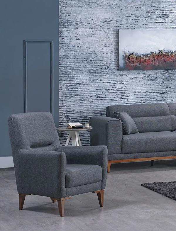 Living room chair upholstered furniture gray modern design upholstered armchair decor