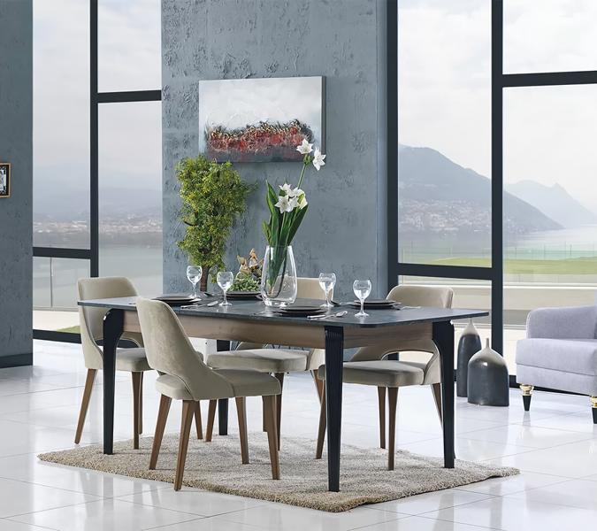 Dining Room Dining Table Dining Set Upholstered Chairs Table + 4 x Armchair Set