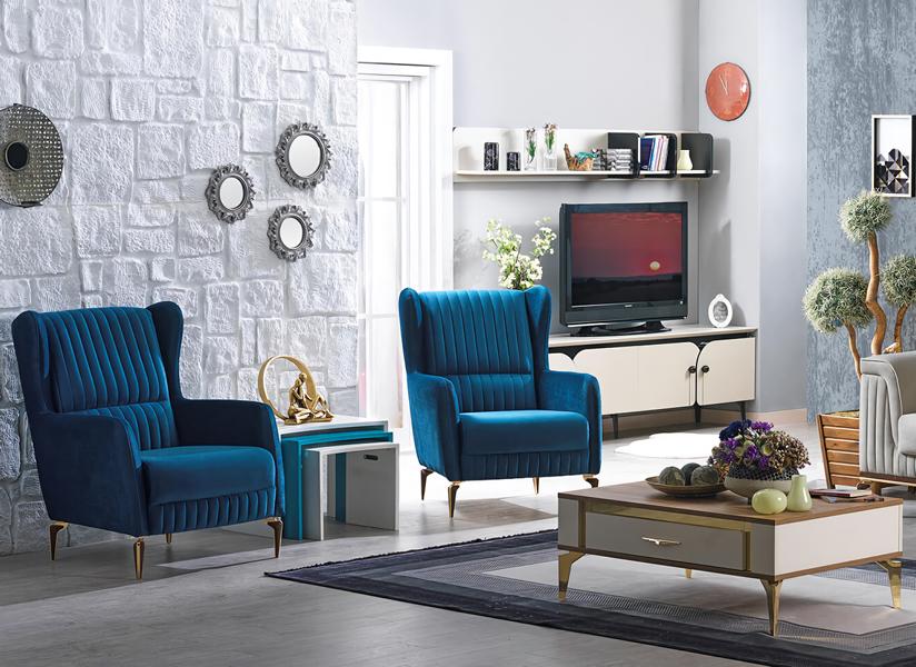 Armchair Hotel Furniture Lounge Club Cinema Lobby Furniture 2-piece Set Blue Design