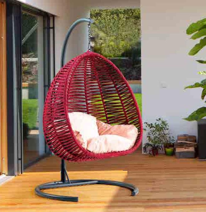 Oval rattan chair in red stainless steel for comfortable relaxation new
