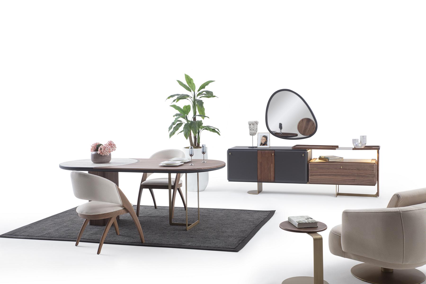 Stylish dining room set dining table 4x upholstered chairs sideboard mirror