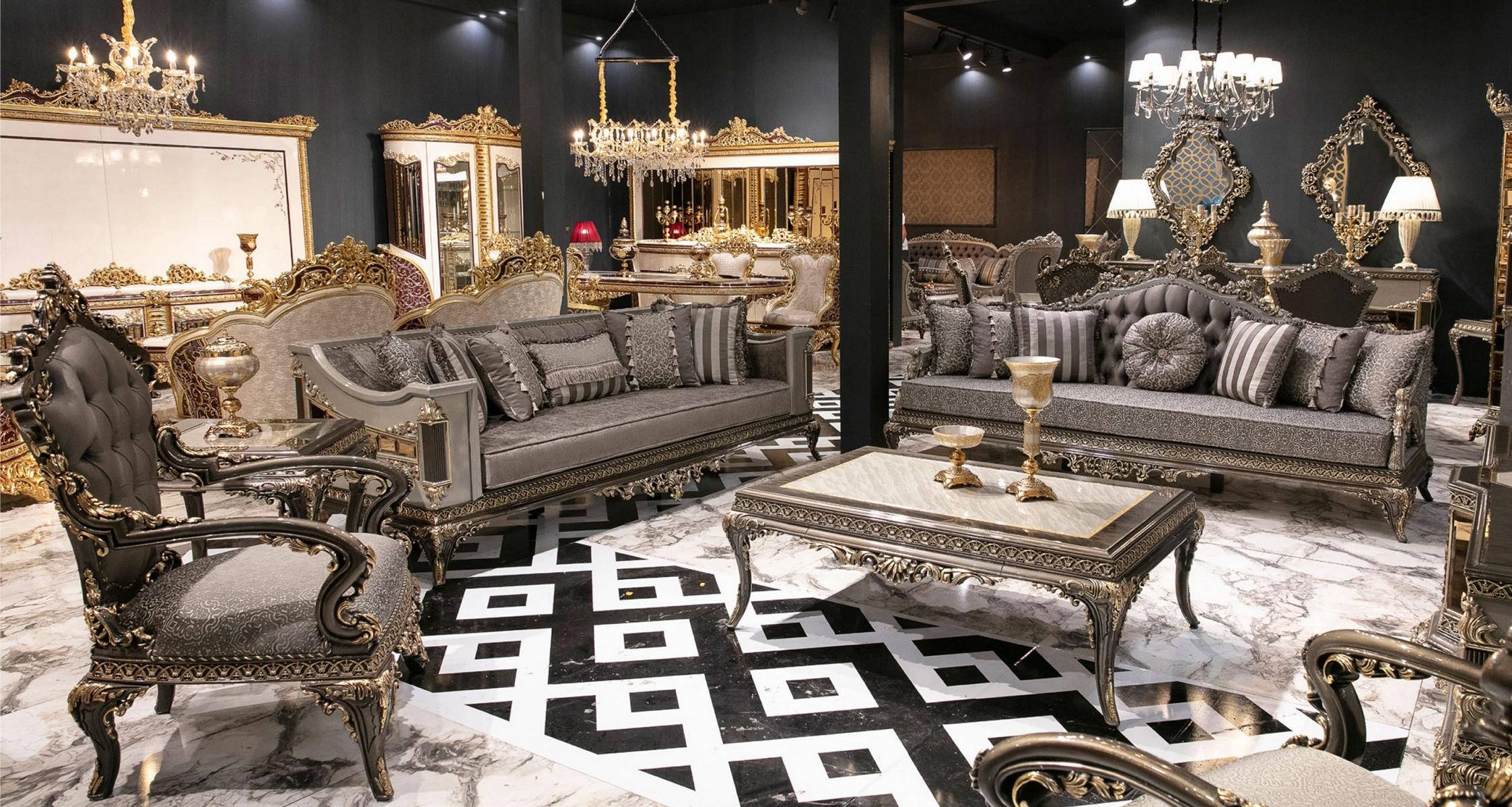 Classic Grey Chesterfield Sofa Set 3+3+1 Seater Coffee Table 4 pieces