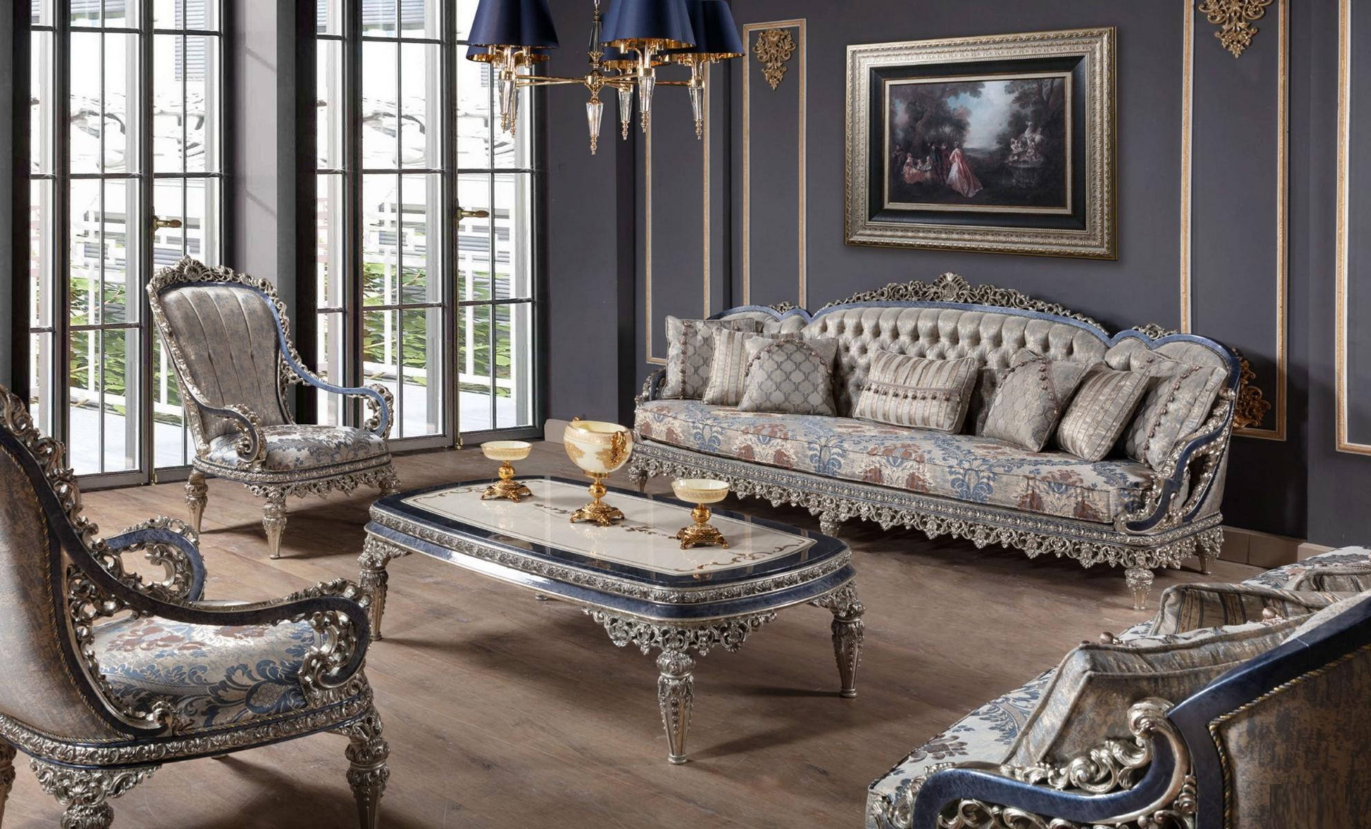 Chesterfield seating group sofa set 3+1+1 seat luxury textile couches