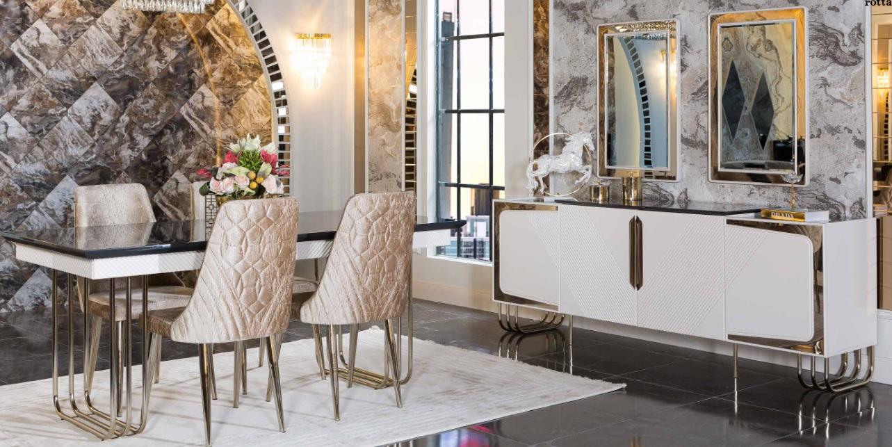 Stylish dining room furniture stainless steel set dining table buffet mirror