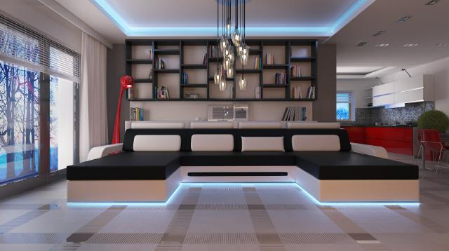 XXL BIG U-shaped corner sofa couch upholstery set textile fabric living area!