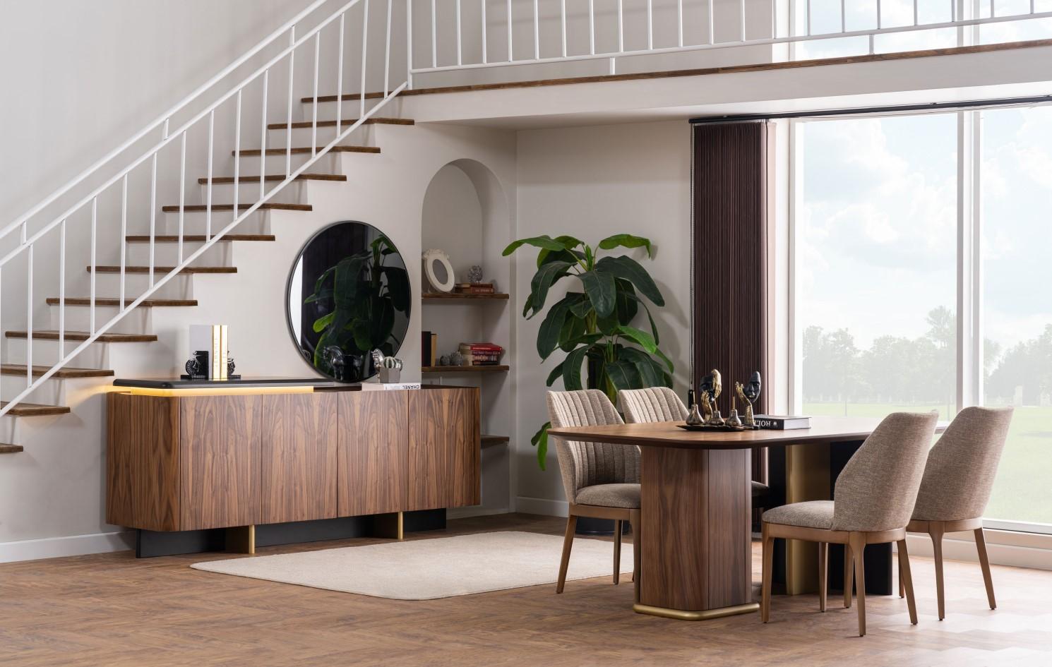 Dining room set dining group dining table chairs wood 8 pcs brown sideboard