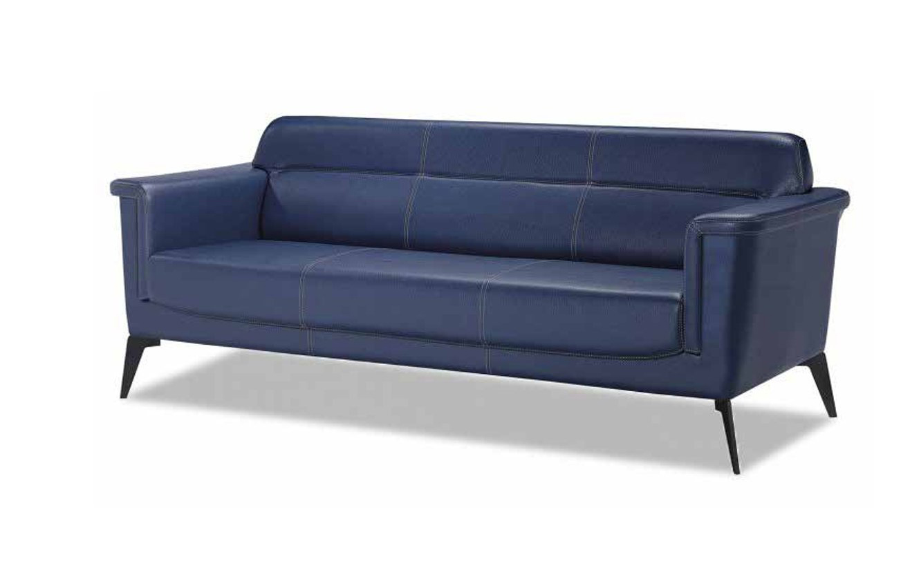 Three-Seater Sofa Office Furniture Leather Upholstered Couch Modern Design Blue