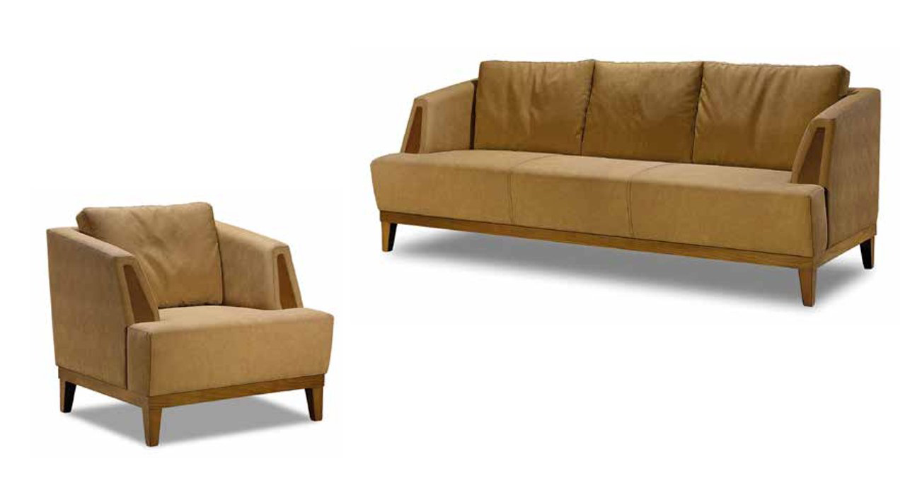 Luxurious brown sofa set modern leather couch designer armchair 2-piece