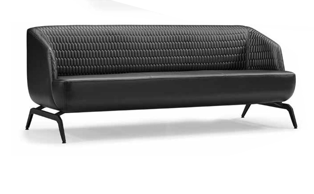 Black leather sofa designer 3-seater couch living room seating furniture 3-seater