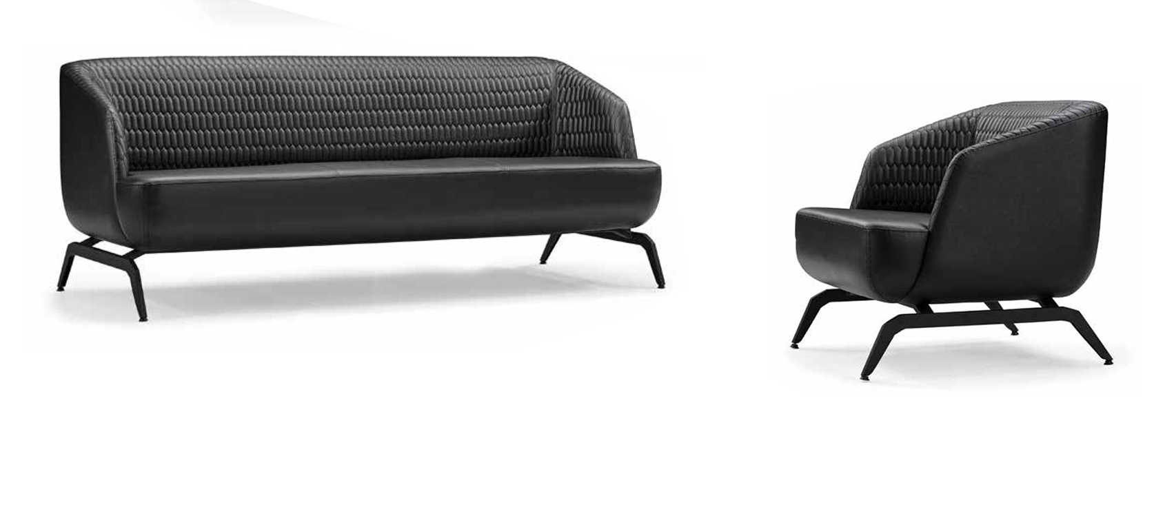 Designer Black Sofa Set Luxurious Three-Seater Leather Armchair 2-piece