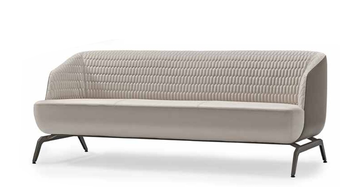 White upholstered designer living room seating furniture 3-seater fabric sofa