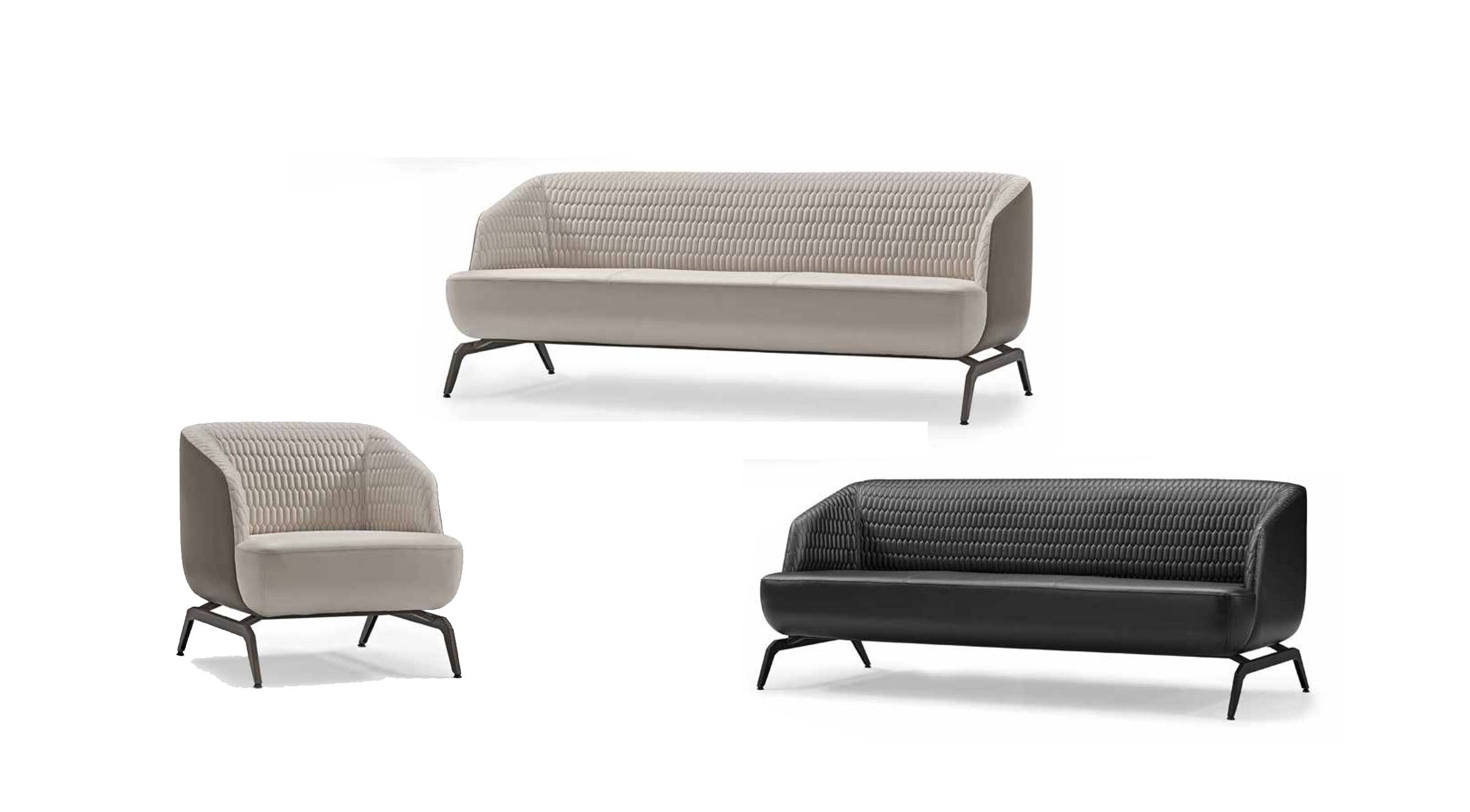 Black and white sofa set luxurious 2x three-seater leather armchairs 3-piece.