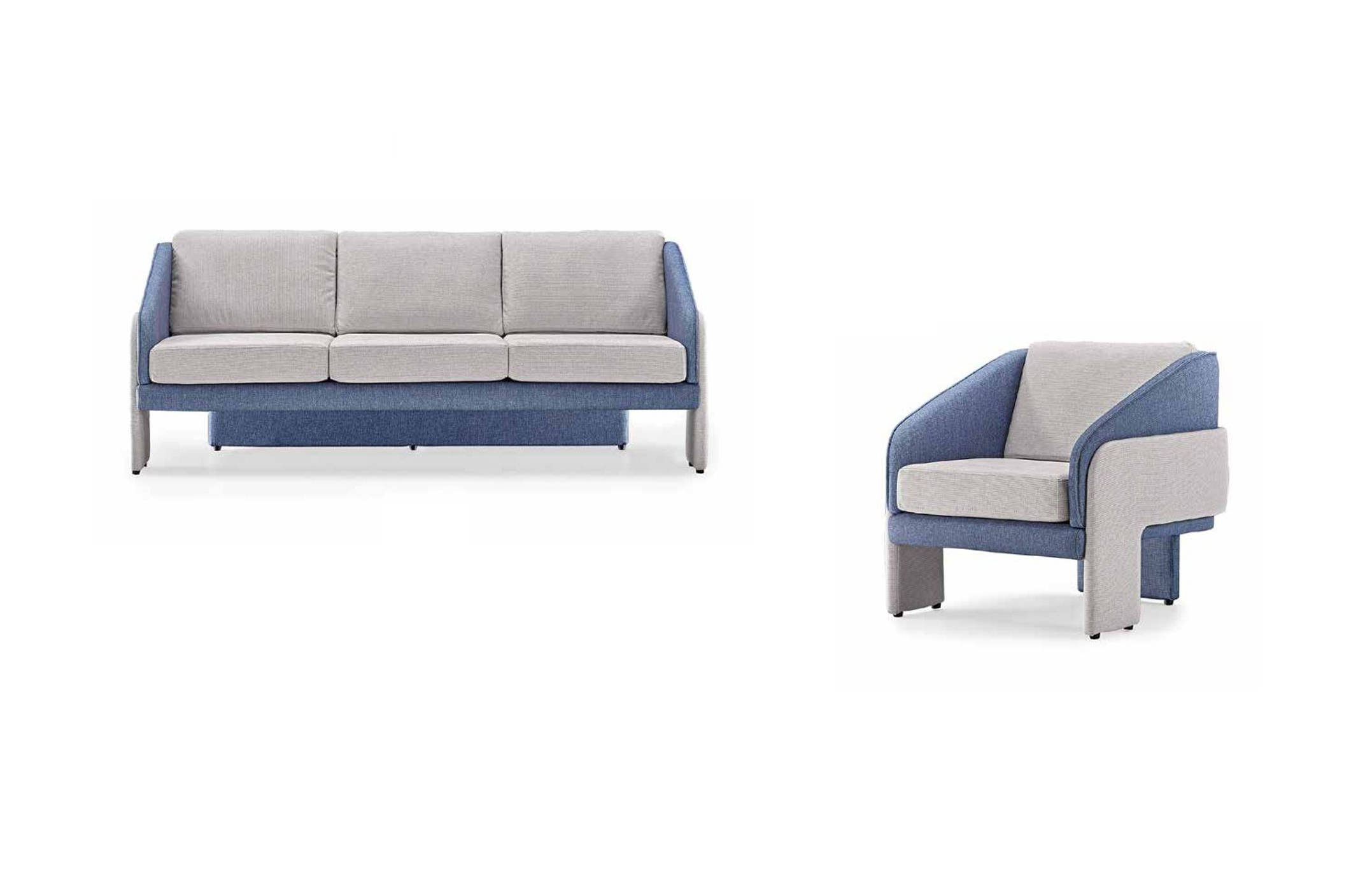 Gray-Blue Living Room Designer Seat Furniture 3-Seater Armchair 2-Piece Set