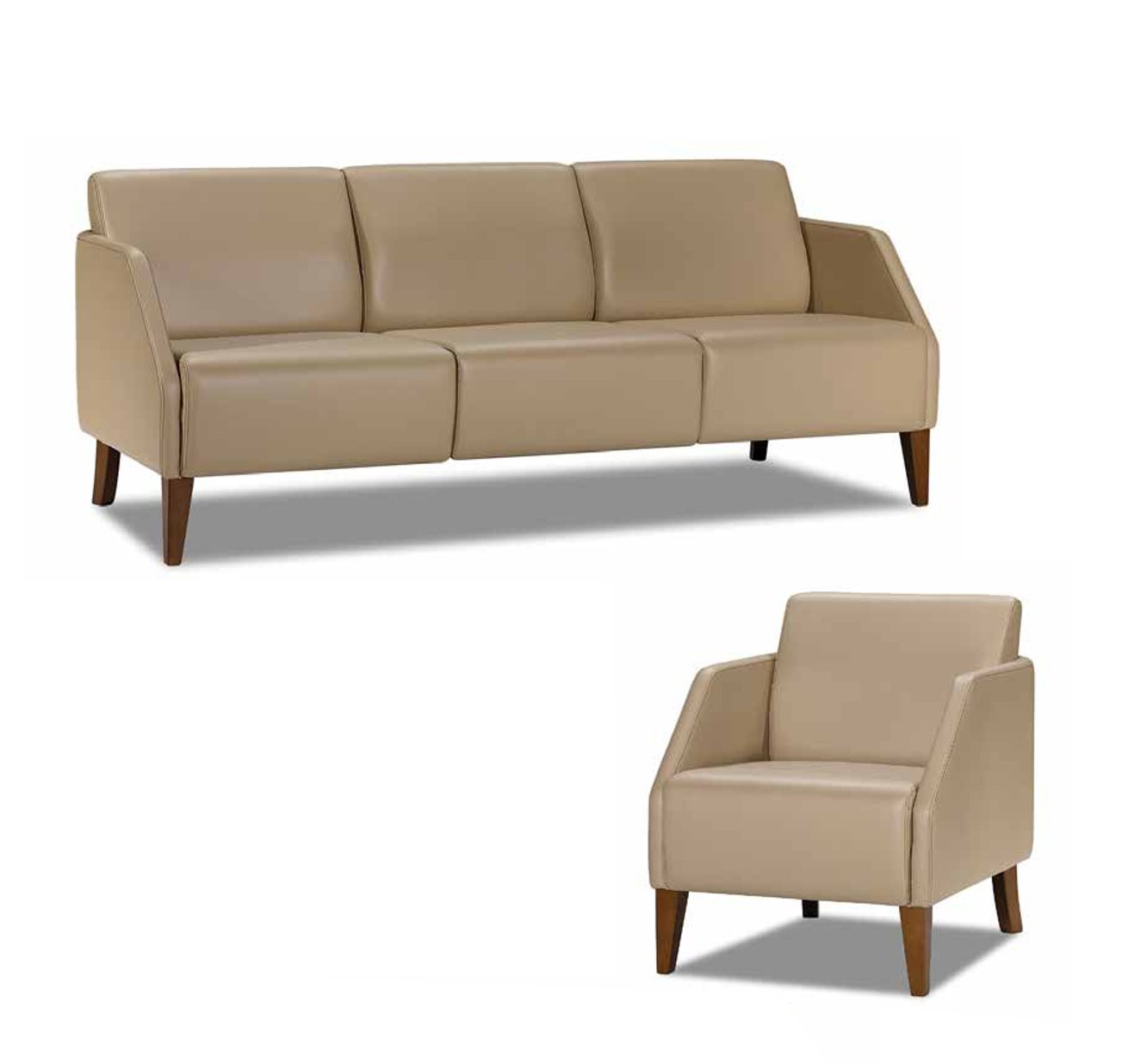 Beige living room LED set designer 3-seater exclusive armchair 2-piece