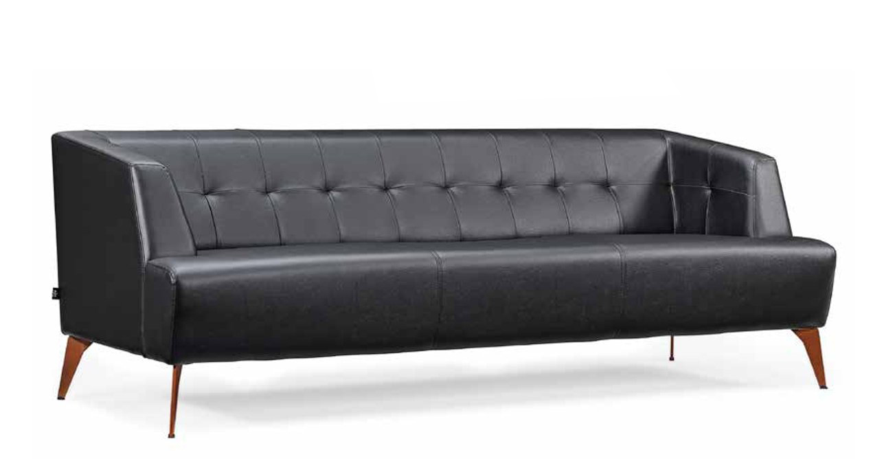 Stylish Black Three-Seater Modern Leather Sofa Living Room Sleeper Sofa