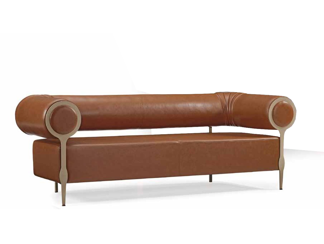 Living room 3-seater sofa, three-piece sofa, upholstered furniture, brown leather, modern