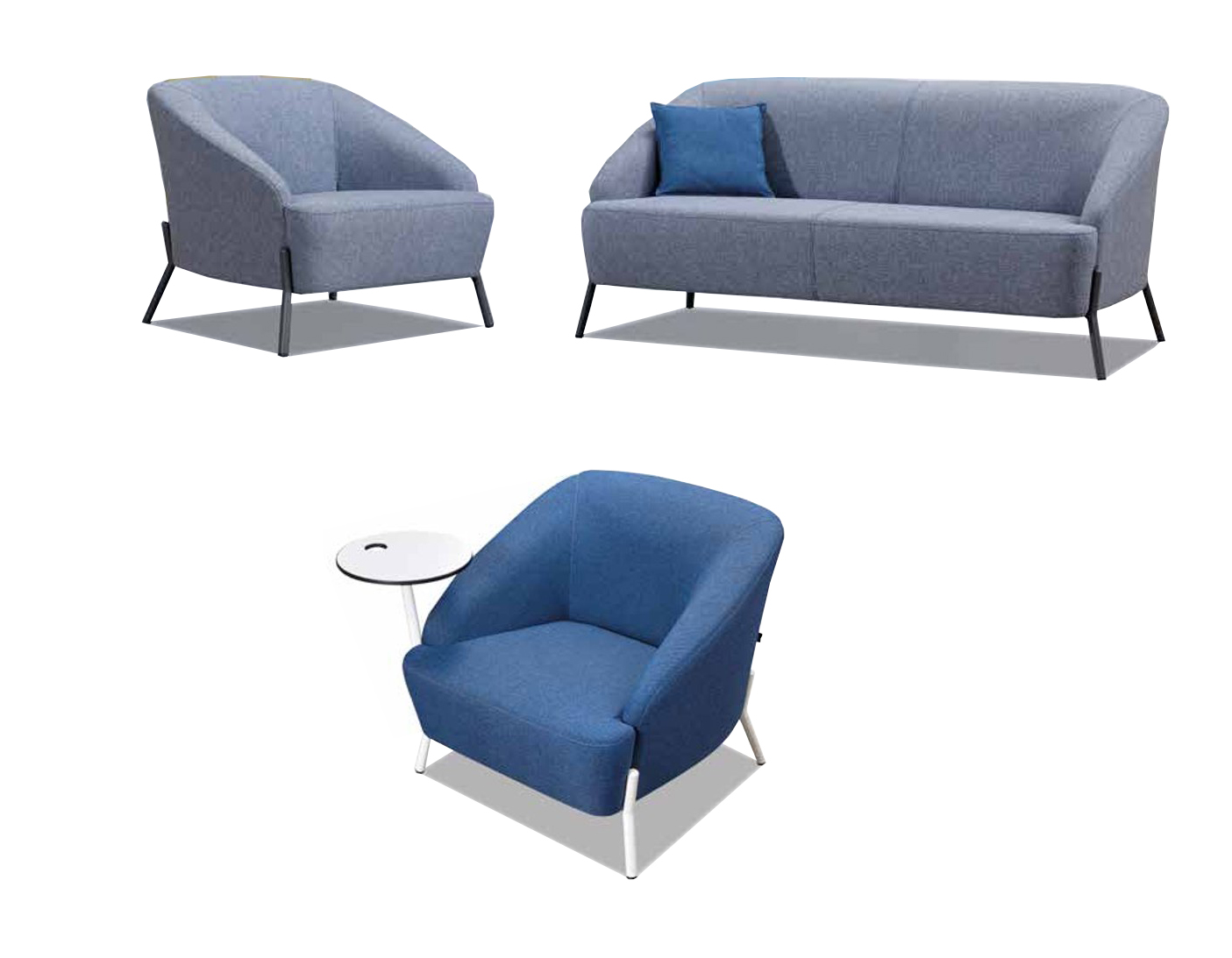 Gray-Blue Sofa Set Designer Upholstered Couches Modern 2-Seater Armchair