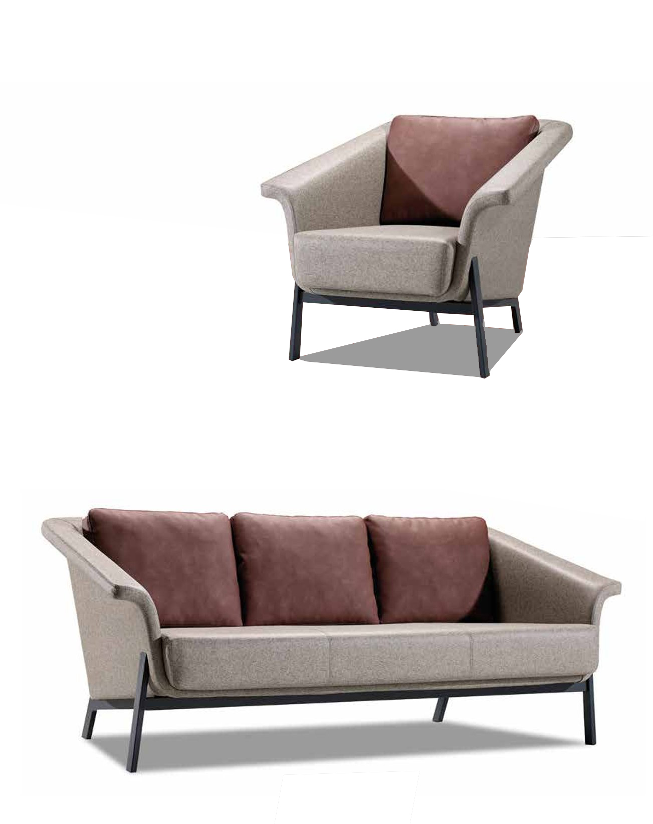 Light gray living room seating set stylish three-seater single seat 2-piece