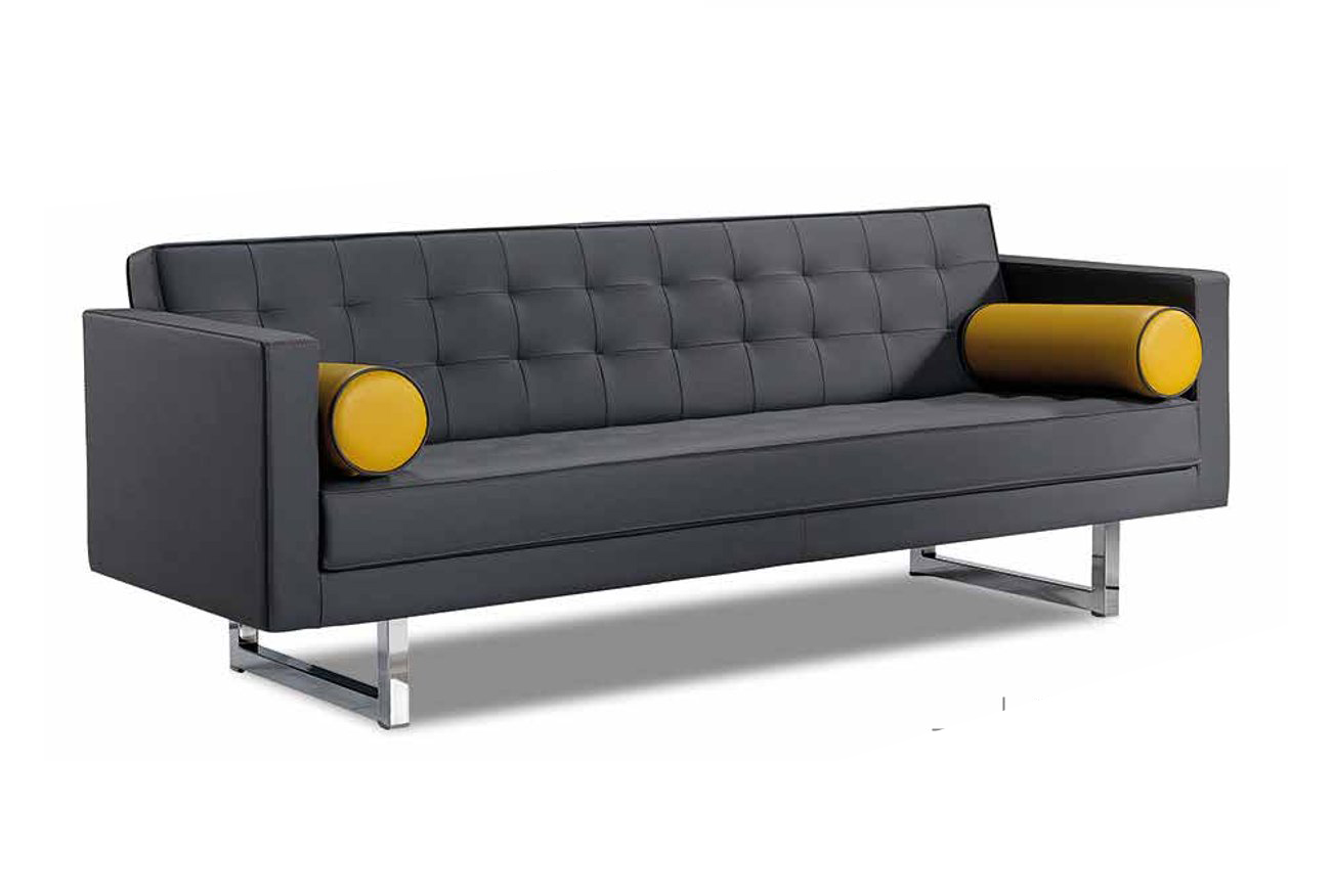 Three-seat sofa living room upholstered furniture leather gray modern style