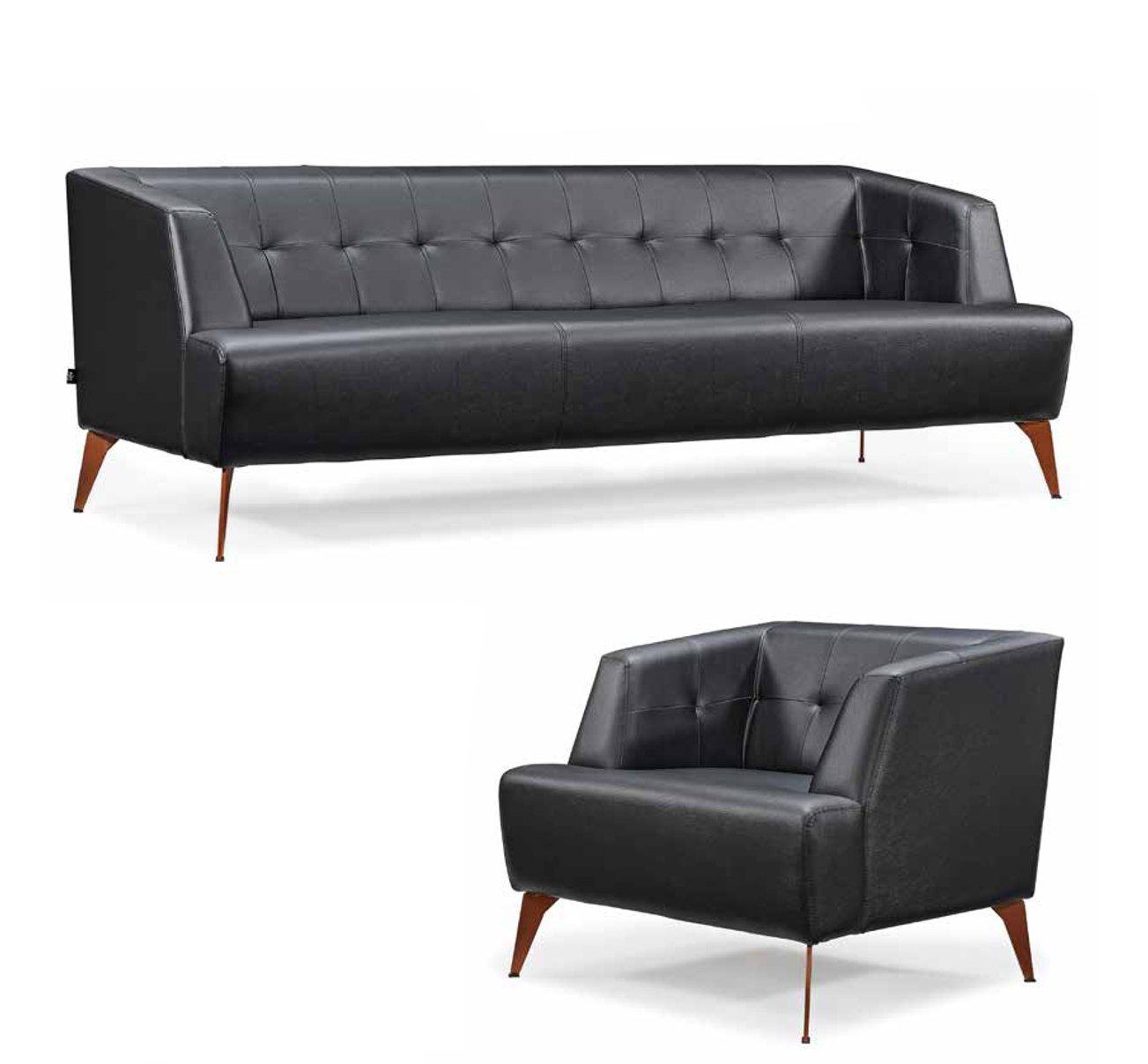 Black living room seating set elegant three-seater armchair 2-piece