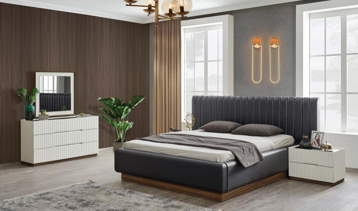 Black and White Complete Bedroom Set Elegant Bed 2 Nightstands