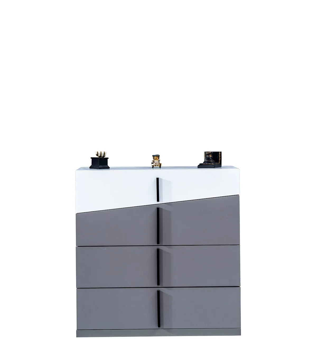 Gray-White Designer Chest of Drawers for Children\'s Room 4-Door Wooden Luxury Sideboard