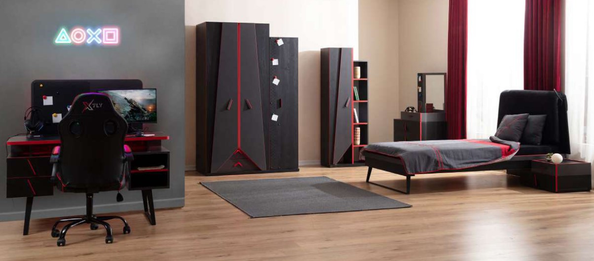 Modern children\'s room set bed bookshelf dresser table 6-piece set