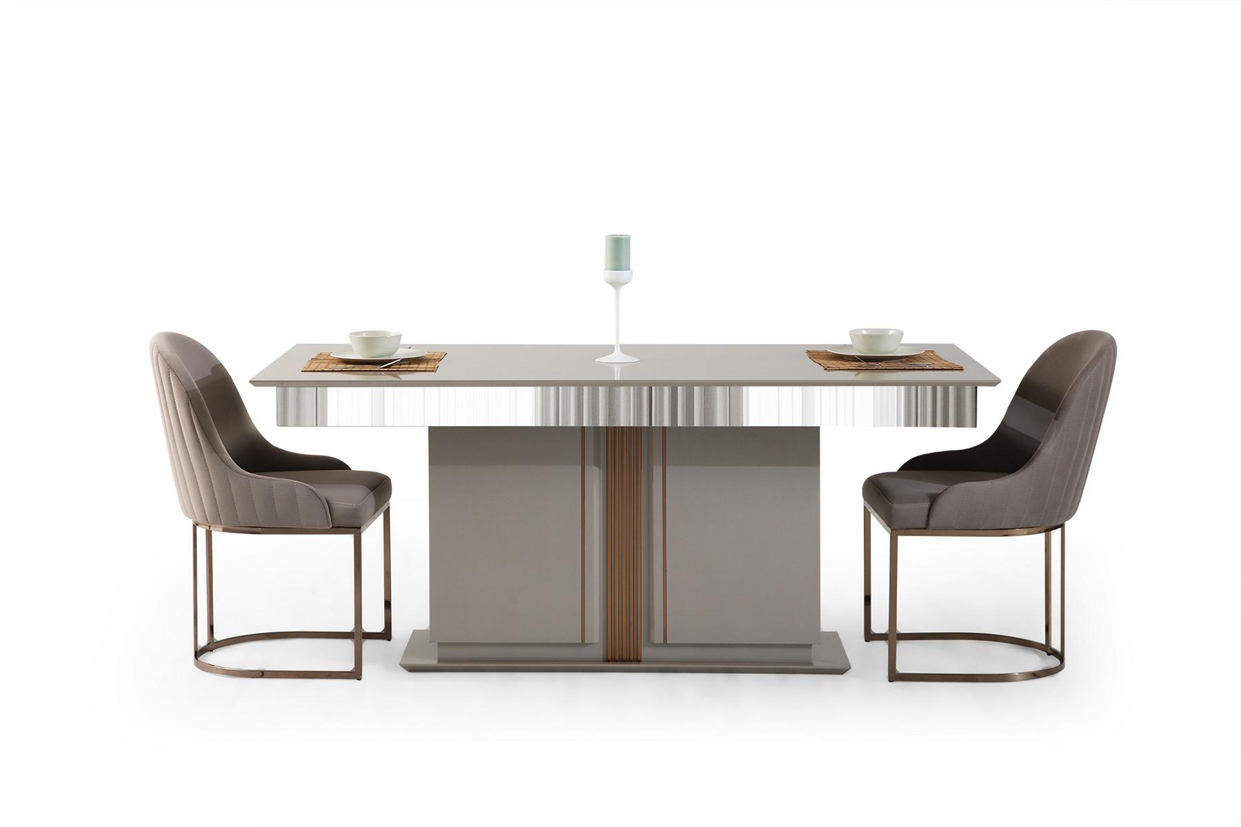 Stylish dining room set consists of dining table + 4 chairs beige color 5-piece.