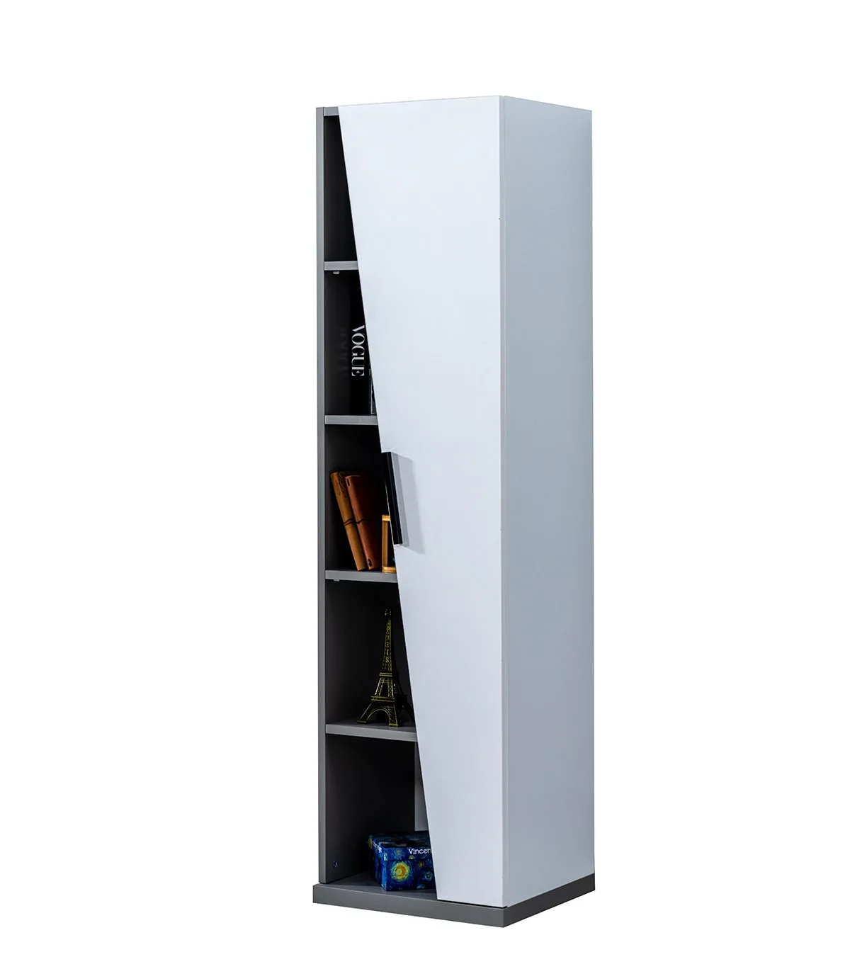 Modern bookshelf designer gray-white children\'s room wood shelf